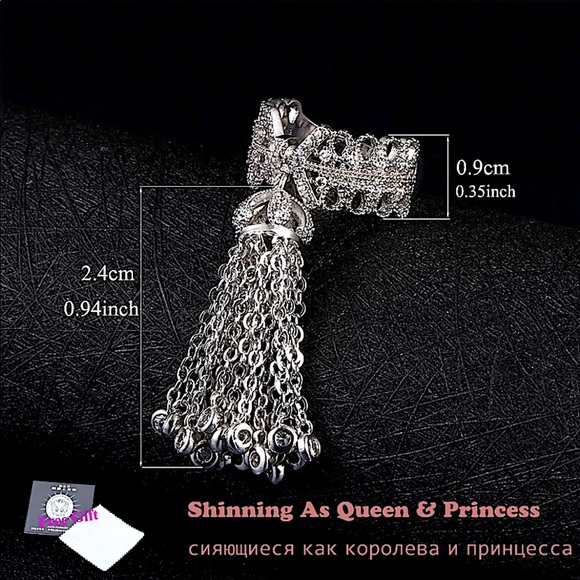 WHITE GOLD PLATED TASSEL STATEMENT RING CROWN - Picture 6 of 16